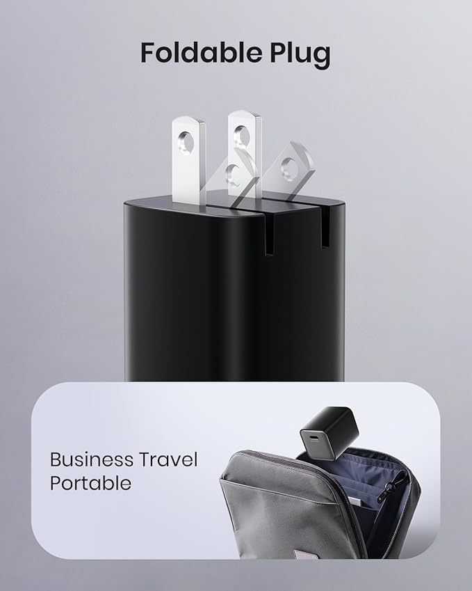 30W Compact Wall Charger, USB C Charger Block with GaN III Tech, PD3.0 PPS QC4.0 Fast Charging Foldable Power Adapter for iPhone 17 16 15, Galaxy, Pixel, iPad, AirPods (Black, 1 Pack)