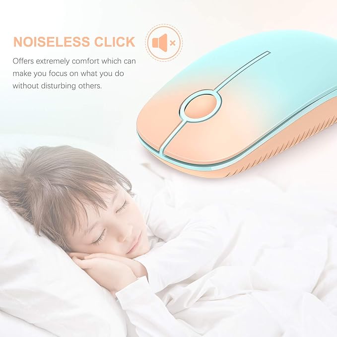 Unipows Wireless Mouse - 2.4G Slim Portable Computer Mouse with Nano Receiver, Less Noise Mobile Optical Mice for Notebook, PC, Laptop, Computer, Mac (Gradient Orange to Mint Green)