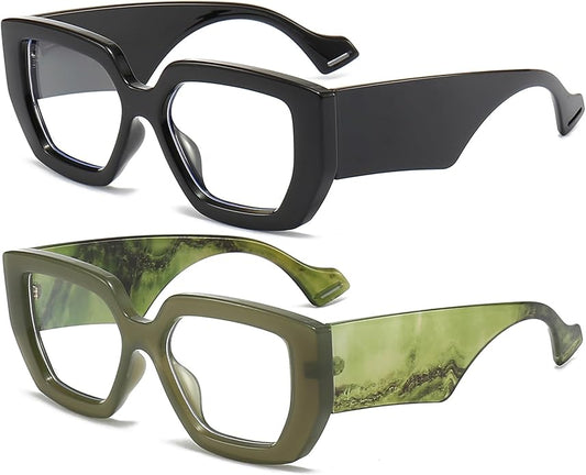AIEYEZO Thick Frame Blue Light Glasses Men Women, Fashion Square Computer Eyeglass Anti Eyestrain & Prevent Headache