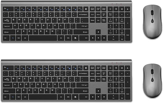 Wireless Mouse and Keyboard Combo, Silent Full-Size Computer Keyboard with Calculator Button, 2400 DPI Mouse, Quiet Click, Slim Cordless USB Set for Laptop PC Windows Mac - Space Grey（2 Pack）