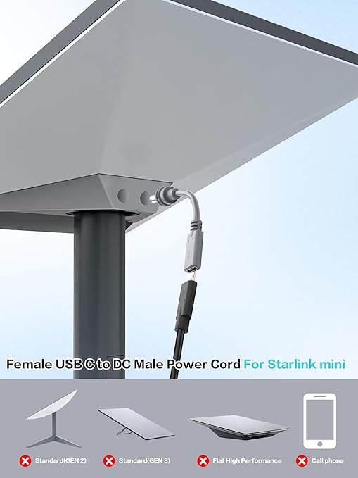 YACSEJAO USB C to DC Cable for Starlink Mini 10CM/3.9Inch USB Type C Famele to DC Extension Cord Compatible with 65W Power Bank/Charger Block