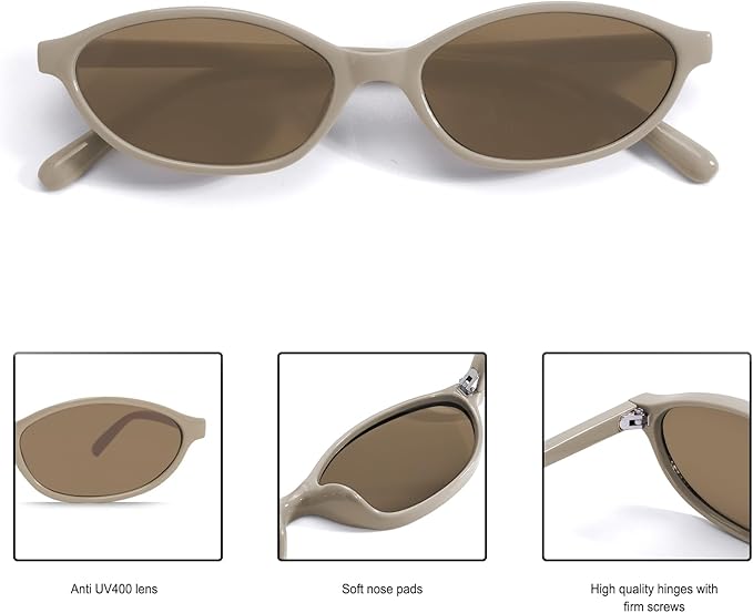 GUVIVI Retro Oval Sunglasses for Women Chic Cat Eye 90s Sunnies Lightweight Narrow Shades Trendy UV protection Sun Glasses