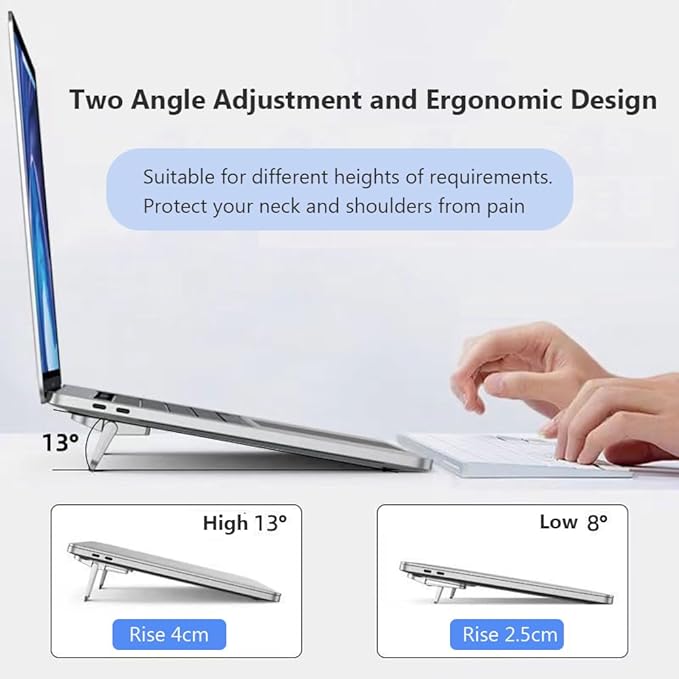2PCS Zinc Alloy Mini Foldable Laptop Stand, Portable Computer Keyboard Riser with 2 Adjustable Angles, Self-Adhesive Invisible Notebook Stand and Keyboard Lift for Desk (Black)