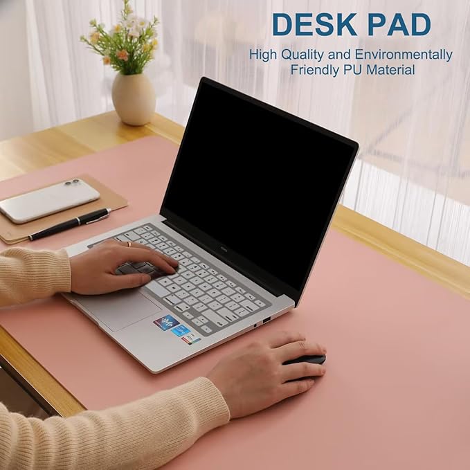Non-Slip Desk Pad,Desk mat,Waterproof PU Leather Desk Pad,Laptop Desk Writing Pad for Office and Home (Pink, 31.5" x 15.7")