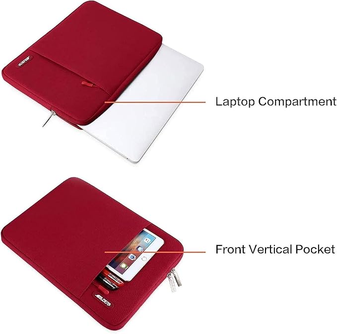 MOSISO Laptop Case 16 inch, 15-15.6 inch Laptop Sleeve Compatible with MacBook Pro 16 M5 M4 M3 M2 M1, HP Acer Dell Lenovo ASUS, Polyester Vertical Computer Sleeve Bag with Pocket, Red