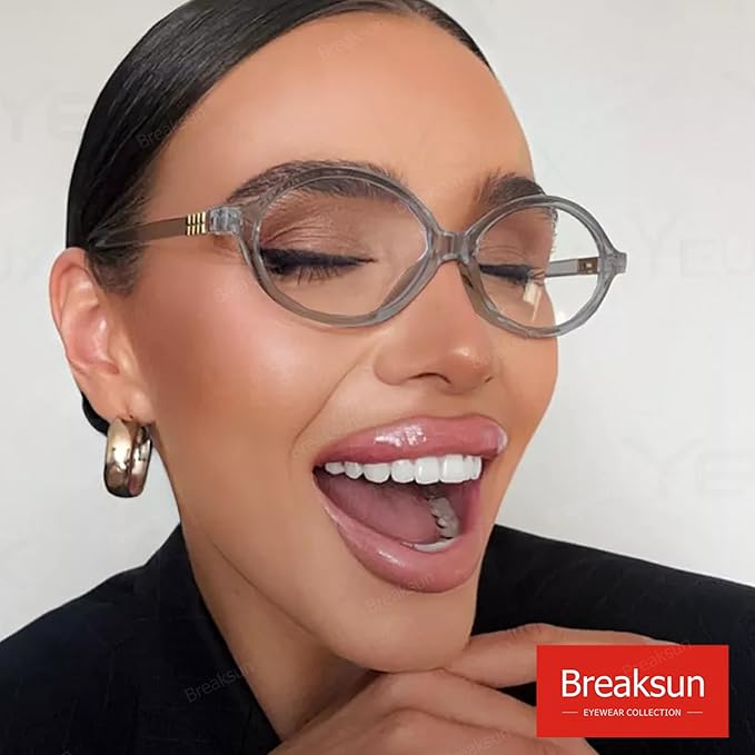 Breaksun Fashion Oval Glasses for Women Men Retro Round Tortoise Frame Blue Light Glasses Nerd Eyeglasses