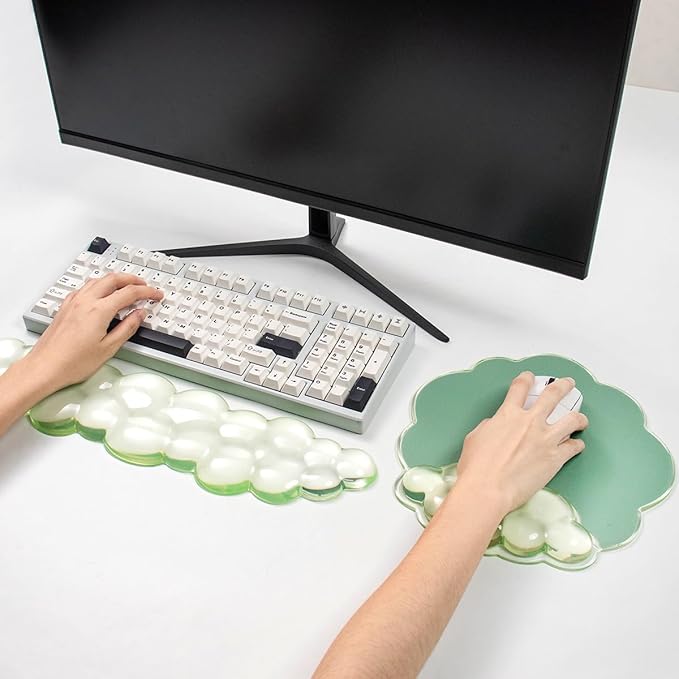 Cloud Wrist Rest and Cloud Mouse Pad for Keyboard and Mouse - Ergonomic Cloud Mouse Pad with Gel Wrist Support, Non-Slip Base Cute Office Accessories for/Desktop/Latop/Home/Gaming