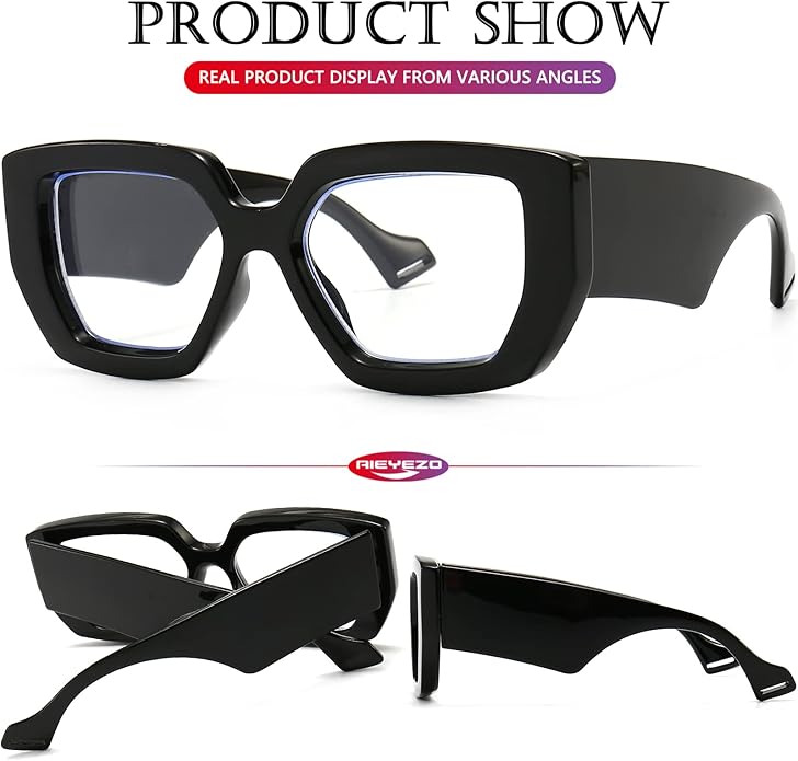 AIEYEZO Thick Frame Blue Light Glasses Men Women, Fashion Square Computer Eyeglass Anti Eyestrain & Prevent Headache
