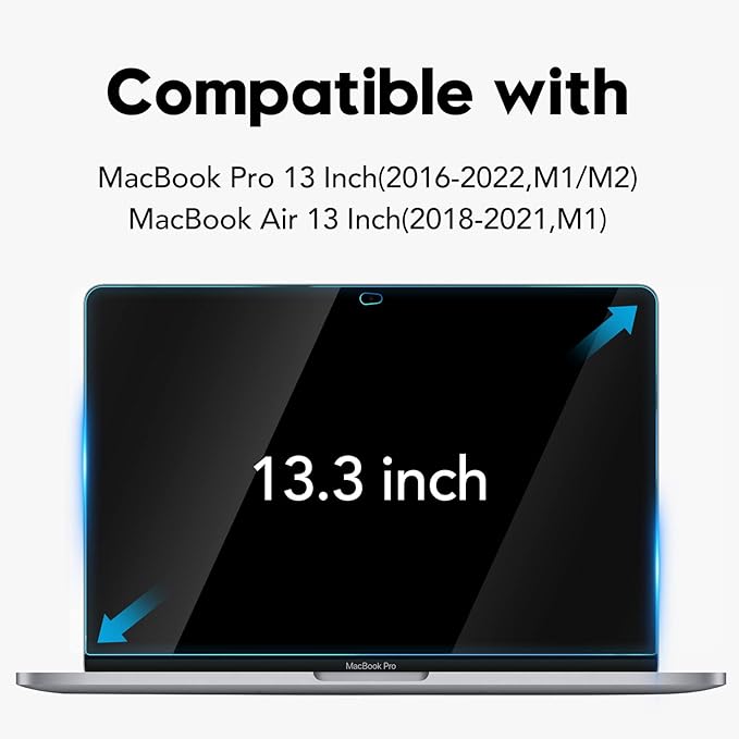 9H Hardness Tempered Glass Screen Protector for MacBook Pro 13 inch (M1/M2 2016-2022)/ MacBook Air 13 inch (M1 2018-2021), Bubble Free, Ultra Thin HD Transparency, Anti Scratch