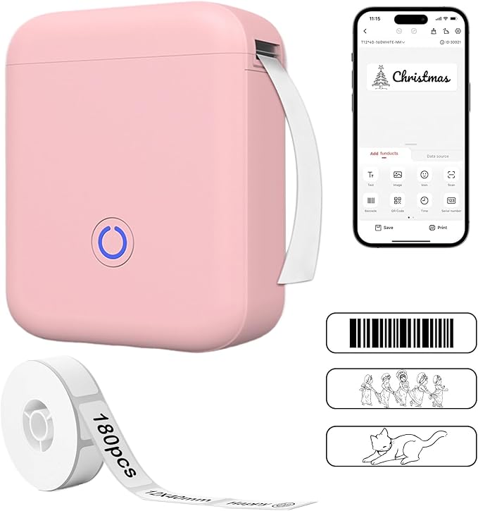 Portable Label Maker Machine with 180PCS Tape - 300DPI Thermal Bluetooth Printer for Home, Office, School Organization & Sticker Making, P11 New Version(Pink)