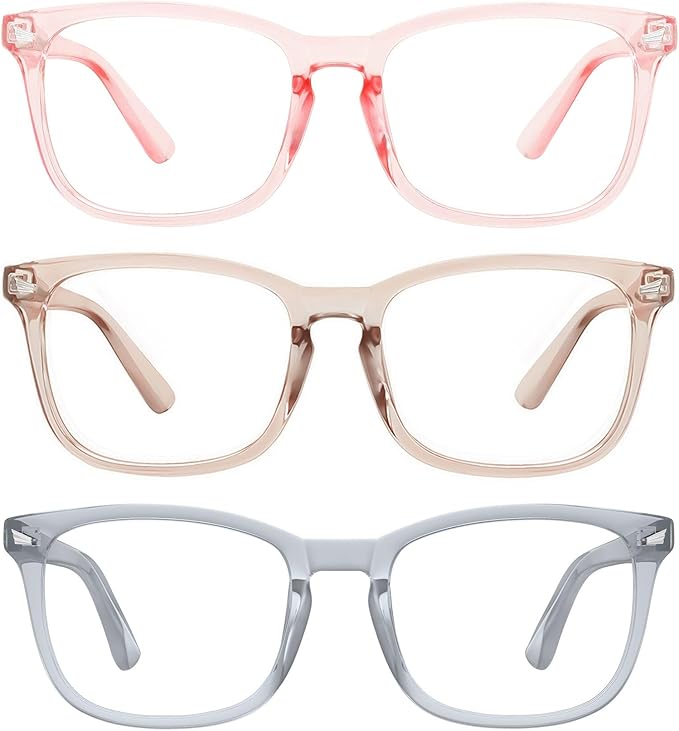 MEETSUN 3-Pack Blue Light Blocking Glasses, Anti Eye Strain Headache (Sleep Better), Computer Glasses UV400 Lens (Coffee + Pink + Grey)