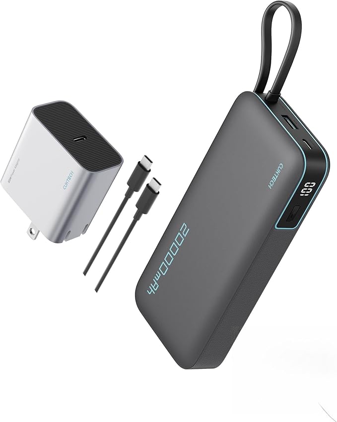 CUKTECH 65W USB C Charger+45W 20000mAh Power Bank Combo, One-Port Compact and Foldable Fast Charger Block, Fast Charging Battery Pack for iPhone 16/15, Samsung Galaxy, Google Pixel, and More