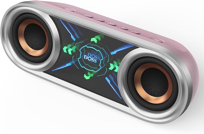 DOSS SoundBox Pro+ P400 Bluetooth Speaker, 50W Stereo Sound with Extra Bass, 26H Playtime, Cool Phantom Mirror Lights, IPX5 Waterproof for Outdoor, Home, Party, and Electronic Gadgets-Pink