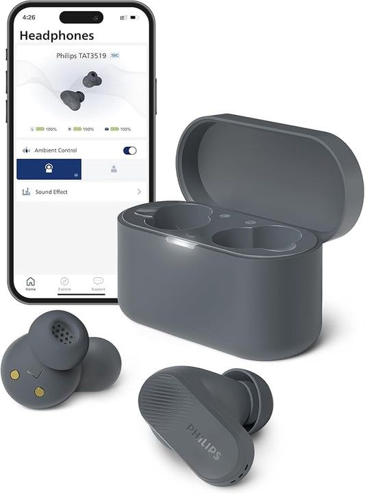 Philips TAT3519 Wireless Earbuds,True Wireless Headphones with Noise Canceling Pro,Dynamic Bass,Clear Call,24 H Battery Life,Fast Charging,Bluetooth 5.3,IPX4,App/Touch Control,Black