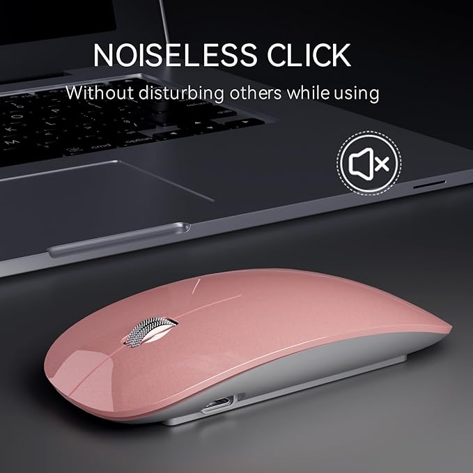 Uiosmuph G11 Wireless Mouse, USB C Rechargeable Computer Mouse, Slim Silent Mice 2.4GHz Optical with USB Nano Receiver and Type C Receiver for Laptop/Mac/PC - Rose Gold