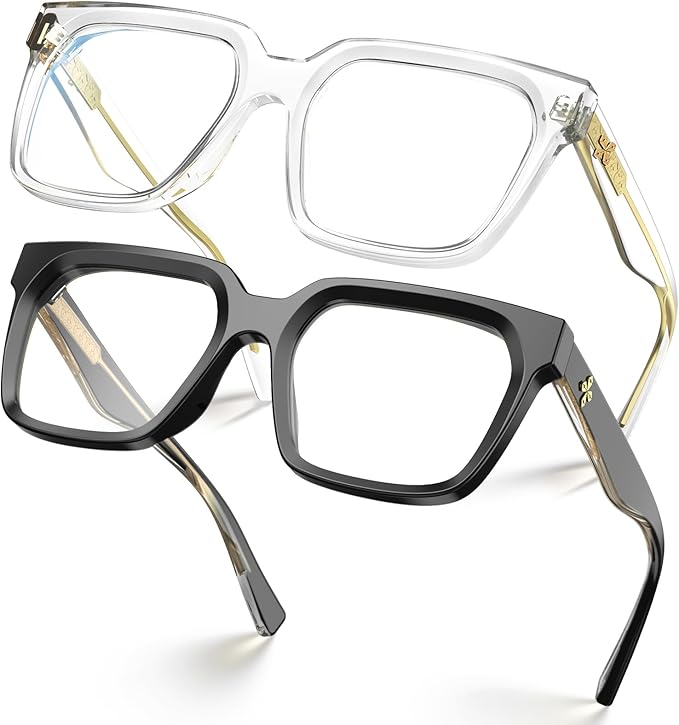 VISOONE 2 Pack Rectangle TR90 Blue Light Blocking Glasses Computer Eyewear with Preppy Look for Women and Men Cougar