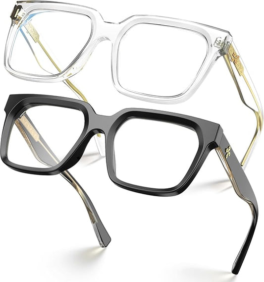 VISOONE 2 Pack Rectangle TR90 Blue Light Blocking Glasses Computer Eyewear with Preppy Look for Women and Men Cougar