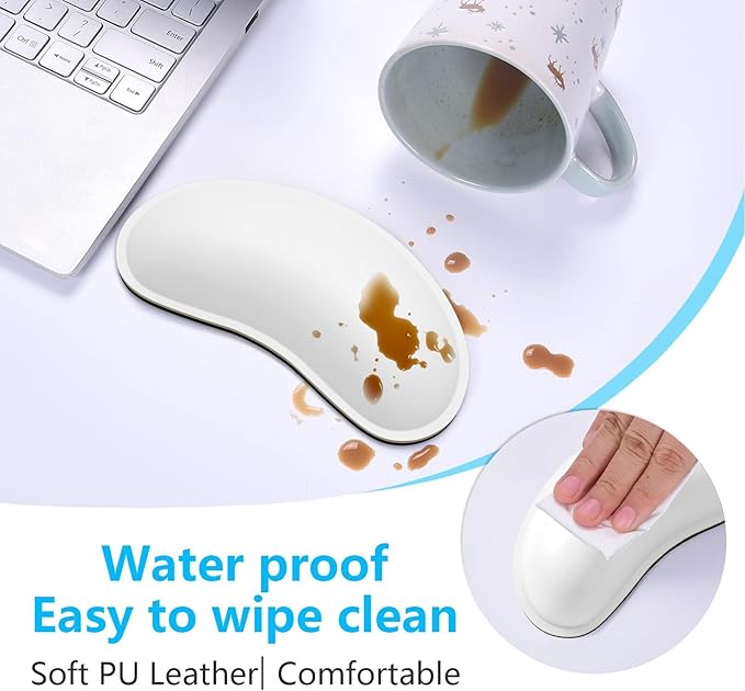 Dapesuom Mouse Wrist Rest, Ergonomic Memory Foam Mouse Wrist for Computer Desk Mats Support, PU Leather Hand Rest Pad Cushion for Gaming, Laptop, Men, Women, Pain Relief & Easy Typing, Ivory White