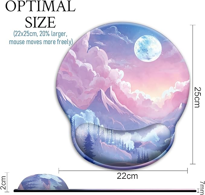 Mouse Pad with Wrist Rest, Mountain Cloud Ergonomic Mouse Pads Wrist Support for Desk, Cute Gaming Mousepad for Wireless Mouse Laptop Computer Work Home Kawaii Desk Accessories Office Supplies Decor