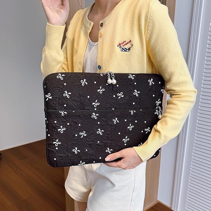 Coquette Laptop Sleeve, Slim 13-16 Inch Cute Laptop Case, Aesthetic Computer Bag with Bow-Dot Print for Mac