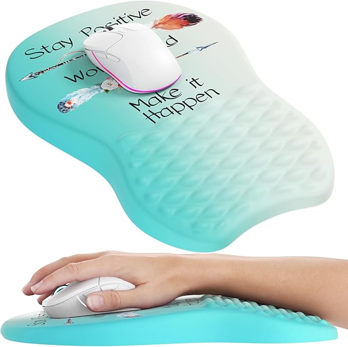 MROCO Ergonomic Mouse Pad with Wrist Support, Wrist Rest Mousepads for Carpal Tunnel Pain Relief, Memory Foam Pad with Massage Bulge and Non-Slip Base for Office, Home, Feather Arrow