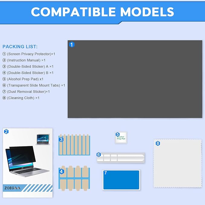 ZOEGAA 15.6 Laptop Privacy Screen for 16:10 Ratio Computer Monitor, Possessing Many International Patents such as Privacy Filtration Membranes and International Trademarks