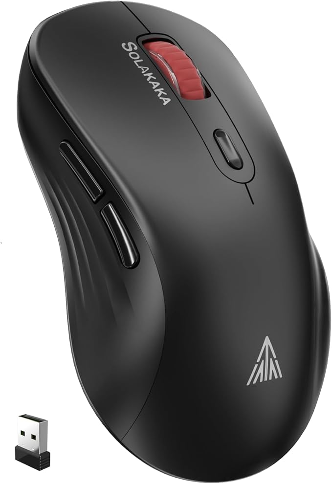SOLAKAKA SM66 Silent Dual Mode 2.4GHz Wireless Mouse with 2 Side Buttons, 4800 DPI,Rechargeable Computer Mouse for Laptop,PC(Black)