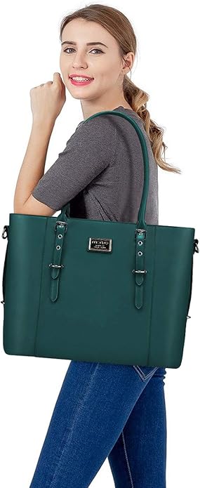 MOSISO Laptop Bag for Women, Waterproof Vintage PU Leather Briefcase Shoulder Computer Laptop Tote Bag for Office Work