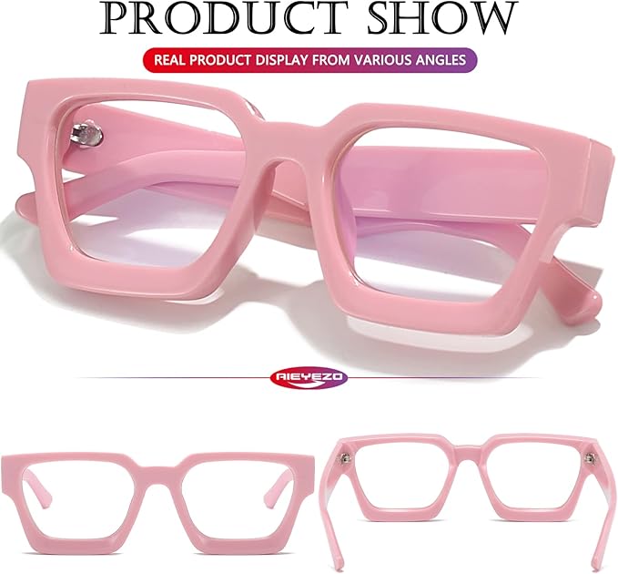 AIEYEZO Square Thick Frame Glasses for Women Men Fashion Blue Light Glasses Trendy Chic Computer Eyeglasses