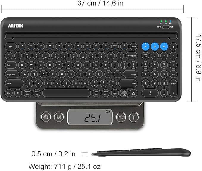 Arteck Wireless Bluetooth Keyboard for Windows, iOS, Android, Computer, Laptop, Smartphone - Multi-Functional with Built-in Cradle