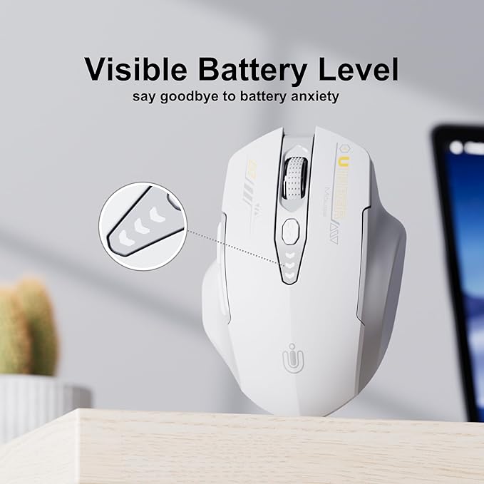 Wireless Bluetooth Mouse,[Upgraded] Rechargeable Computer Mice (BT 5.0/4.0+2.4G Hz) with Visible Battery Level, 4 Adiustable DPl, Portable PC Mouse for MacBook Chromebook