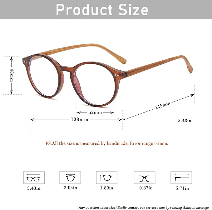 HJSTES Vintage Blue Light Glasses for Women Men Round Bluelight Blocking Glasses Thick TR90 Frame Eyeglasses