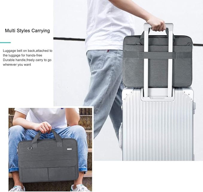 LANDICI Laptop Bag Case 13 14 inch with Shoulder Strap, Slim Waterproof Computer Sleeve Cover Compatible with MacBook Air 13/13.6 M1 M2 M3 M4, MacBook Pro 13/14, Chromebook 14, Grey