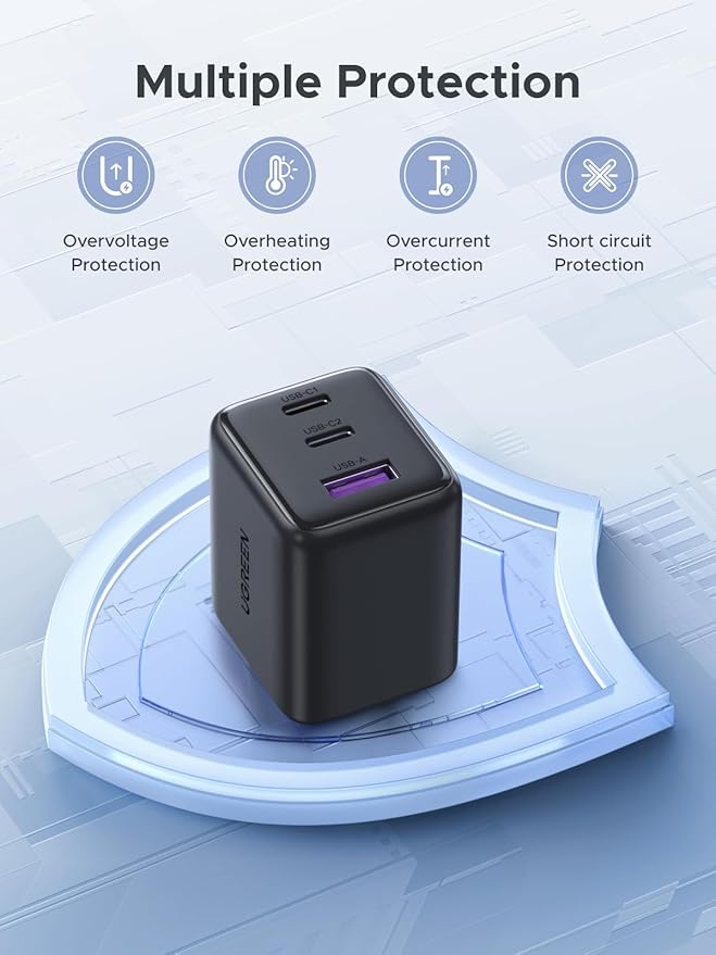 UGREEN 1 Pack 30W Charger for iPhone 17 Fast Charging, 3 Port GaN Charger Block with 6.6ft USB-C Cable for iPhone 17/Air/16/15/14, Galaxy S26/S25/S24, Pixel 10/9/8/7, iPad and More, Matt Black