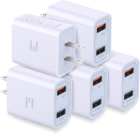 USB Wall Charger Block, Costyle 5 Pack 30W Dual Ports USB Quick Fast Charger 3.0 & 5V 2.4A Fast Charging Block Compatible Samsung Galaxy S10 S9 S8 Plus S7 Edge, iPhone Xs 8 7 Plus, Pixel (White)