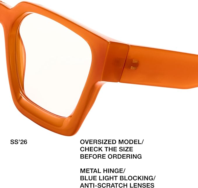 livho Oversized Eyewear Frame for Woman and Men - Rectangle Fashion Glasses for Computer, Chic Preppy Frame