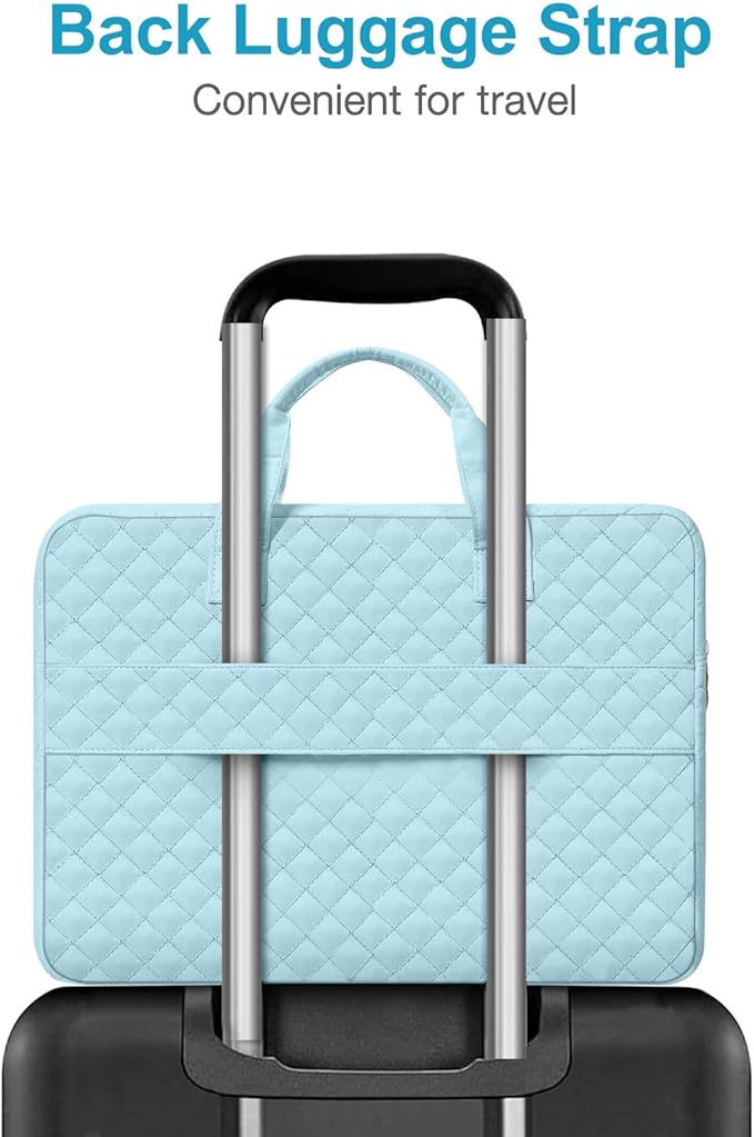 MOSISO 360 Protective Laptop Case 13.3 inch, 13-13.3 inch Laptop Sleeve Compatible with MacBook Air/Pro 13/Pro 14,HP Dell ASUS Lenovo, Square Quilted Bag Cover with 2 Pockets&Handle&Belt, Ice Blue