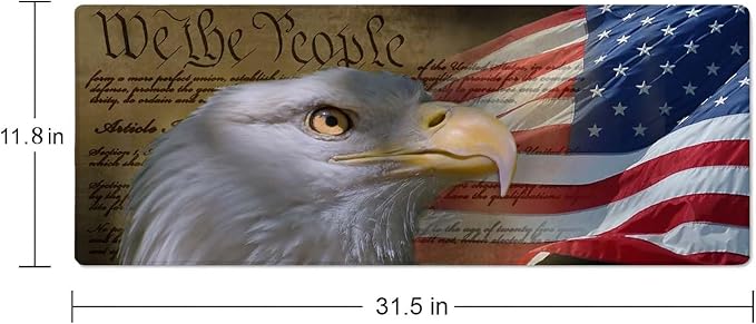 Large Mouse Pad, Desk Mat, Gaming Mouse Pad, Bald Eagle on American Flag Mouse Pad for Desk, Desk Pad for Keyboard Mice, Desk Mat for Desktop, Extended Long Mousepad Thin, 31.5 x 11.8 Inch