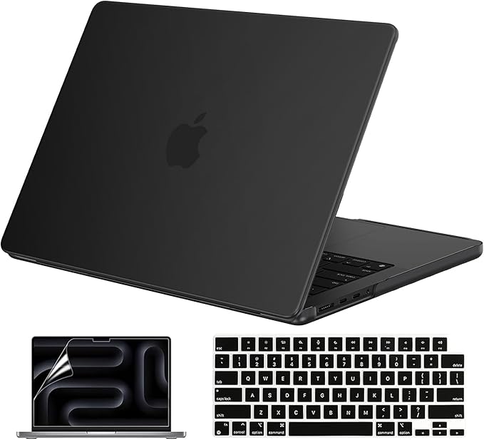 EooCoo Case Compatible with MacBook Pro 14 inch M5 2026-2021 M4 M3 M2 M1 Pro/Max Chip, Matte Grip, Bump-Resistant, Hard Shell Cases with Keyboard Cover, Screen Protector - Space Black