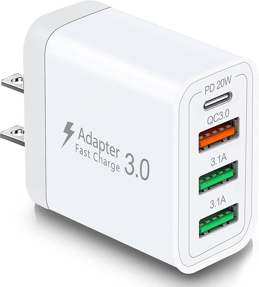 40W QC3.0 USB C Charger Block, CARZONJX 4 Port PD+QC Power Adapter Fast Charging Blocks USB C Wall Plug Multiport for iPhone 15 14 13 12 11 XS XR X 8, iPad, Galaxy, Tablet, Notebook
