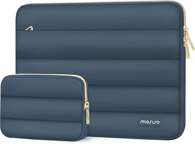MOSISO Laptop Case 16 inch, 15-15.6 inch Puffy Laptop Sleeve Compatible with MacBook Pro 16 M5 M4 M3 M2 M1, HP Dell ASUS Acer Toshiba Lenovo, Polyester Horizontal Bag with Small Case, Haze Blue