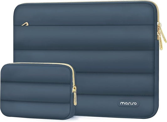 MOSISO Laptop Case 16 inch, 15-15.6 inch Puffy Laptop Sleeve Compatible with MacBook Pro 16 M5 M4 M3 M2 M1, HP Dell ASUS Acer Toshiba Lenovo, Polyester Horizontal Bag with Small Case, Haze Blue