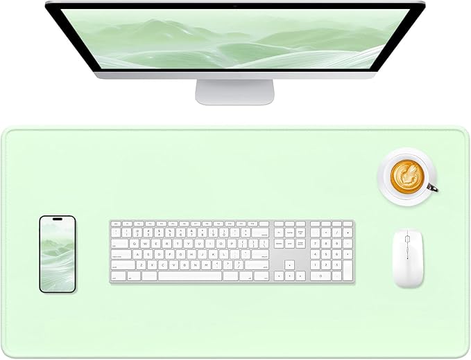 Hsurbtra Desk Pad, 32" x 16" Premium-Textured Desk Mat, Stitched Edge Anti-Slip Waterproof Rubber Mouse Pad, L Extended Computer Mat for Office Gaming Laptop Keyboard Lake Green