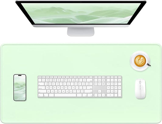 Hsurbtra Desk Pad, 32" x 16" Premium-Textured Desk Mat, Stitched Edge Anti-Slip Waterproof Rubber Mouse Pad, L Extended Computer Mat for Office Gaming Laptop Keyboard Lake Green