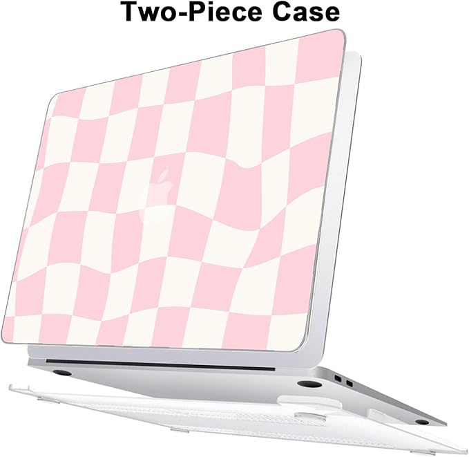 AKIT Compatible with MacBook Air 13 Inch Case M1 2022 2021 2020 2019 2018 A2337 A2179 A1932, Pattern Hard Shell Laptop Case+Screen Protector+Keyboard Cover for MacBook Air 13.3 Inch, Pink Checkerboard