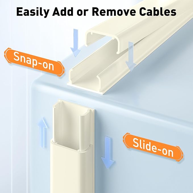 Delamu Cord Hider, 142in Cable Hider, Cord Covers for 2-3 Wires on Wall, Wire Covers for Cords, Wire Hiders for TV on Wall, Easier Setup Cable Cover Cable Management, W0.94 H0.47in, Beige - Image 4