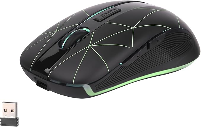 Rii RM200 2.4G Wireless Mouse with USB Nano Receiver, 5 Buttons Rechargeable Mouse,Colorful Backlit RGB Gaming Mouse for Notebook,PC,Computer-Black
