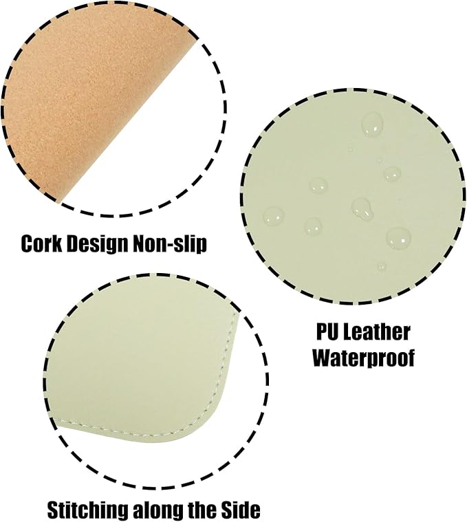 Double-Sided Keyboard Mouse Pad, 31.5"x15.7" PU Leather and Cork Desk Mat Large Overlocked-Edge Desk Pad with Matching Thread, Green