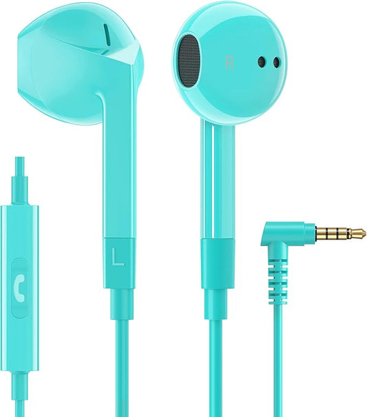 LUDOS FEROX Wired Earbuds in-Ear Headphones, 5 Year Warranty, Earphones with Microphone, Noise Isolation Corded for 3.5mm Jack Ear Buds for iPhone, Samsung, Laptop, Kids, School Students - Turquoise