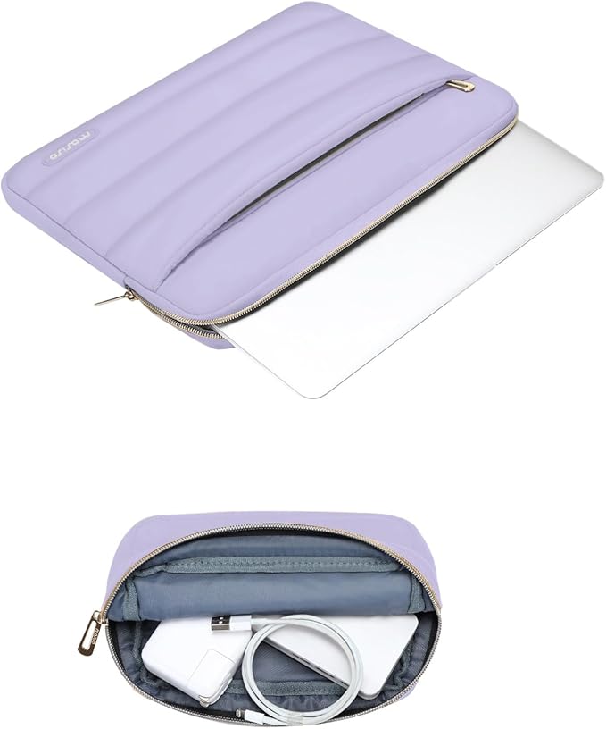 MOSISO Laptop Case 16 inch, 15-15.6 inch Puffy Laptop Sleeve Compatible with MacBook Pro 16 M5 M4 M3 M2 M1, HP Dell ASUS Acer Toshiba Lenovo, Polyester Horizontal Bag with Small Case, Purple